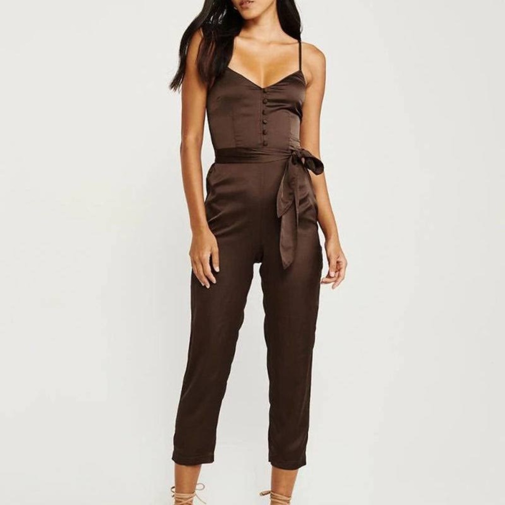 Abercrombie and Fitch Satin Button Front Jumpsuit